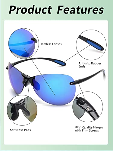 Glindar Sport Sunglasses For Men Women Tr90 Rimless Glasses For Running Fishing Cycling Driving Mirror Blue #TOP2