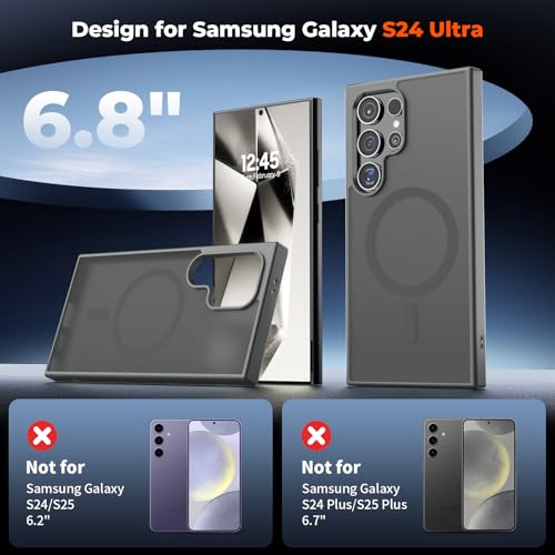 Image of SUPFINE Magnetic for Samsung Galaxy S24 Ultra Case with Screen Protector, (Built-in Magnets) (Military Grade Drop Protection) Slim Translucent Shockproof Phone Case,Titanium Gray