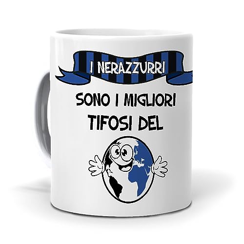 PALLE MONDO Regalo originale. Idea da regalare. Tazza I nerazzurri sono i migliori tifosi del mondo. Ceramica 350 ml.