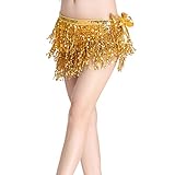 ZLTdream Women's Belly Dance Hip Scarf with Three Rows of Sequins Fringe
