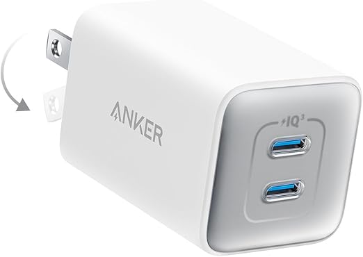 Anker 47W USB C Nano Charger, 2 Port Compact Foldable GaN Charger for iPhone 16/15, Galaxy, Pixel, Compatible with MagSafe (White)