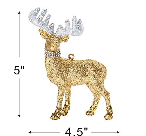 Christmas Traditions 5 Inch Glittered Gold Reindeer Ornaments (Set Of 4) Ornaments Hanging Tree Decorations Christmas Tree Gold Ornaments (Gold) #TOP5