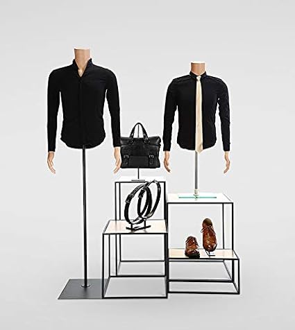 Male Mannequin, Plastic Half Body Male Mannequin Swimwear Underwear Clothing Form Display Rack, Detachable Arms & Metal Stand ,Khaki-120-178cm Height