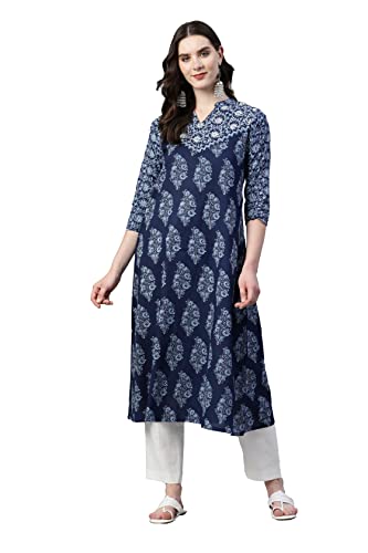 Image of Vbuyz Women's Paisley Print with Embroidery A-line Cotton Stitched Kurta