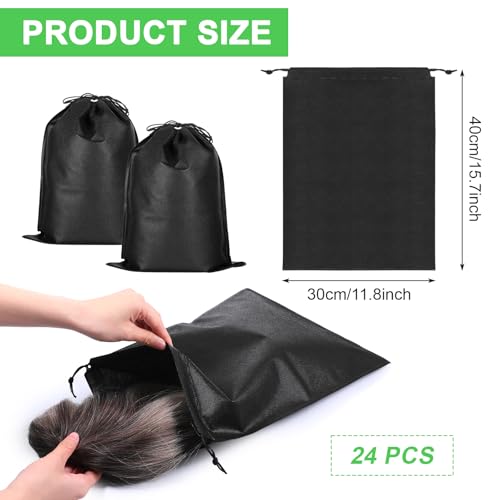 24 Pcs Non-woven Fabrics Wig Bags with Drawstring Non-woven Bag for Packaging Hair Extensions Wigs Hair Tools Storage Bags for Home and Salon (Black) - Image 4