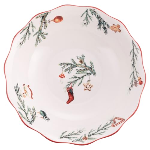 Insalatiera in porcellana 22,5 cm, decoro natalizio, Rametto