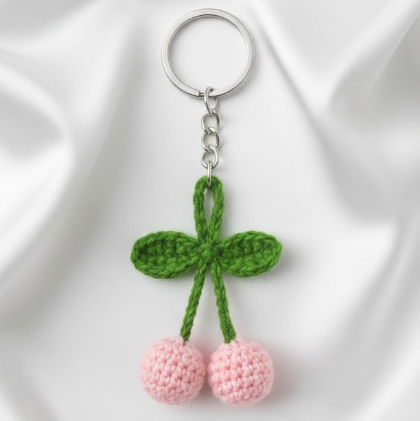 ハンドメイドアクセサリー kokinchan Couponrocks Handmade Crochet Cherry Keychain for Bags, Backpacks