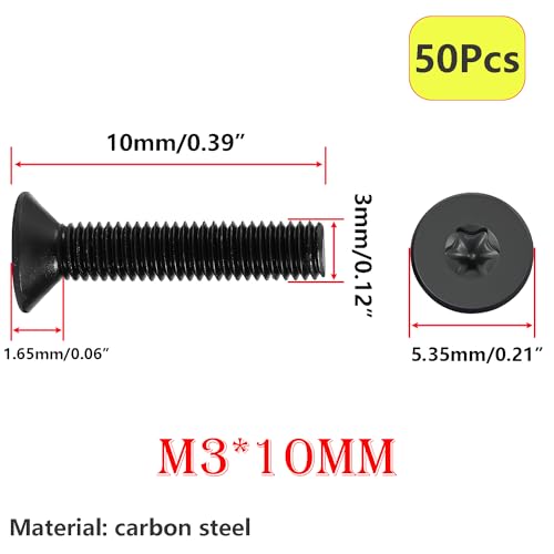 Qrity 50 PCS Flat Head Machine Screws, M3 x 10mm Countersunk Head Torx Screws - Image 2