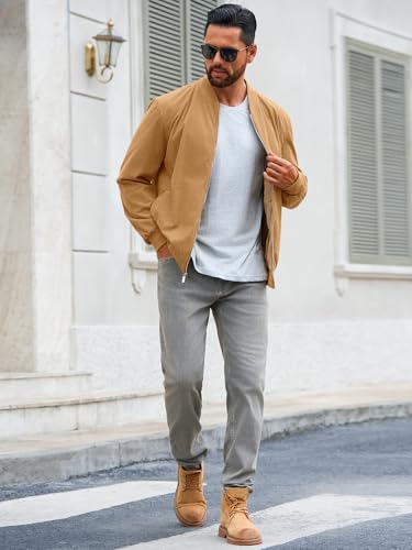 Runcati Mens Corduroy Bomber Jacket Lightweight Zip Up Casual Vintage Fall Varsity Jacket with Pockets4