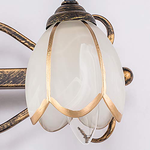 Image of LITFAD LED Wall Sconce Lighting Lotus Shade Bathroom Vanity Light Metal 2 Lights Vintage Style Rust-Proof Wall Light in Bronze for Bedroom Dresser
