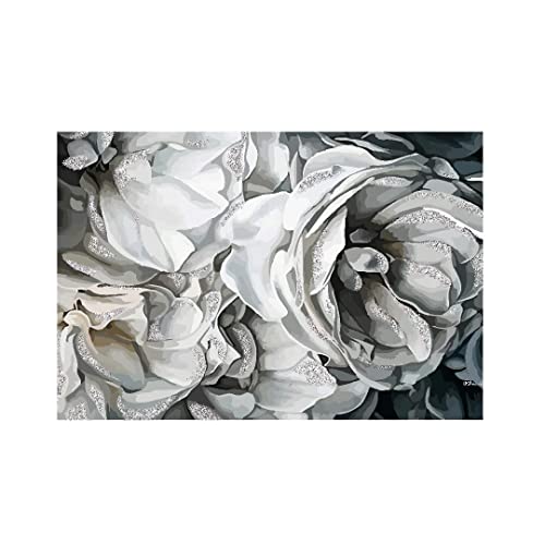 Image of RANGOLI 100% Cotton Stretched Canvas Painting 400 GSM, Framed Grey Rose Canvas Abstract Wall Art for Living Room, 3D Paintings for Wall Decor (12 x 18 Inch With Frame)