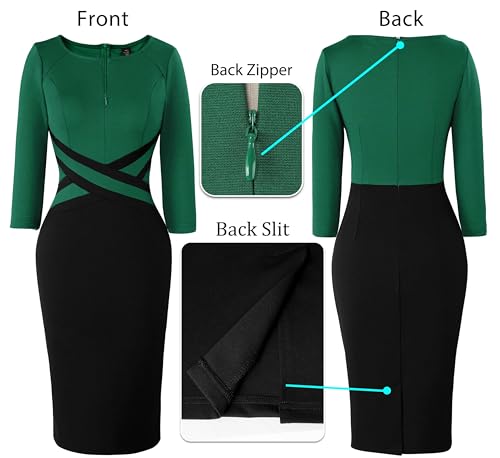 Image of VFSHOW Womens Work Business Casual 3 /4 Sleeve Slimming Fitted Front Zipper Crisscross Waist Office Party Pencil Sheath Dress