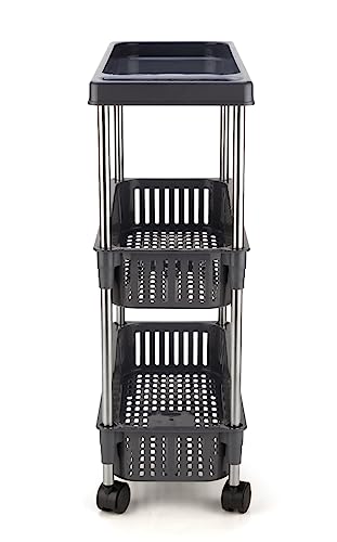 Image of Rasvesh Plastic-Stainless Steel Fruit & Vegetable 3+1 Stand Kitchen Trolley | Fruit Basket | Vegetable Basket | Onion Potato Rack for Kitchen | Vegetable Stand for Kitchen (3+1 Layer Rack)