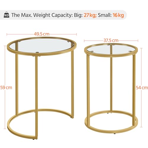 Yaheetech Round Nesting Coffee Tables Set of 2, Glass Top Side Table End Tables with Metal Frame for Living Room Bedroom Office, Gold 3 Yaheetech Round Nesting Coffee Tables Set of 2, Glass Top Side Table End Tables with Metal Frame for Living Room Bedroom Office, Gold - Image 3