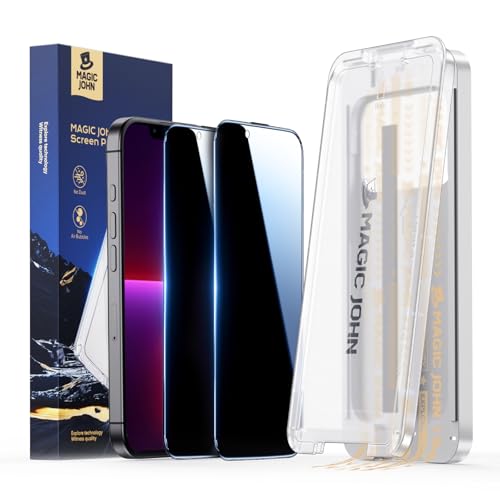 MAGIC JOHN 3rd Gen Upgraded for iPhone 13/13Pro/14/16e Privacy Screen Protector 6.1 Inch,25°Anti-Spy Screen,Shockproof Tempered Glass,Auto Dust-Removal,Bubble Free,Easy Installation,2 Pack