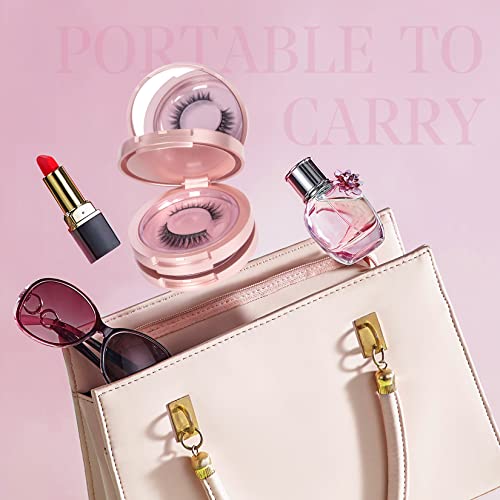 Buqikma 3 Layers Circle Eyelash Box With Mirror, Empty Eyelash Storage Case Organizers Travel Lash Case With Lash Holder For Cosmetic （Rose Gold） #TOP4