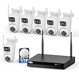 Hiseeu Wireless Security Cameras Outdoor, 5G & 2.4G WiFi Pro, Wireless Home Security Camera System, 6 Cam-Kit with Dual Lens, Auto Tracking, Color Night Vision, 1TB HDD No Subscription, Need Plug in