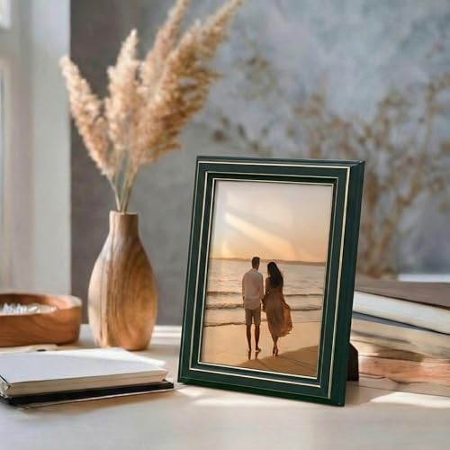 Image of Premium 5x7 Inch Green & Gold Photo Frame | Tabletop Display with Plexiglass Front | Perfect for Home Decor, Memories & Gifting