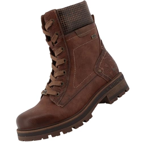 MUSTANG - Bottines cognac à talon décroché bas avec des lacets et un zip latéral - Taille numeric_37