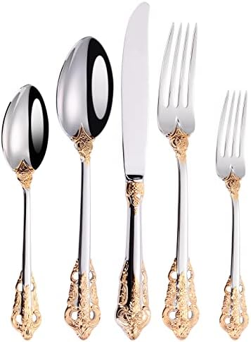 Mafier Silver Stainless Steel Utensil Cutlery Set 5 Piece Set Flatware Silverware Knife Fork Spoon Tableware Best Gift