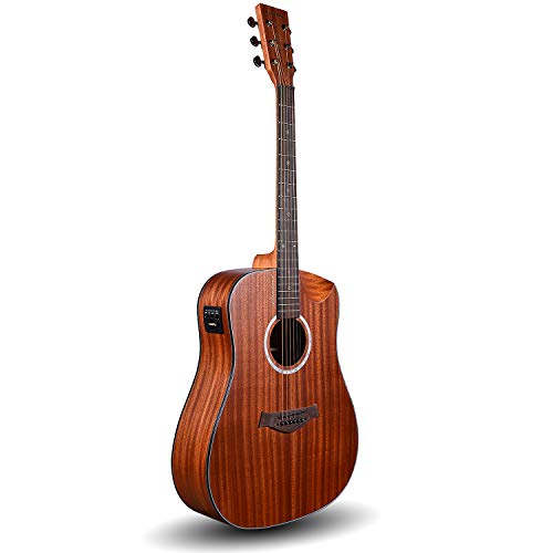 Acoustic Electric Guitar - Slowhand Premium Electric Acoustic Guitar (Black Spruce Top, Rosewood Fretboard) - Electro Acoustic Guitars With Strings, Cable, Pro Capo, Picks & Bag (Sh03 Mahogany) #TOP3