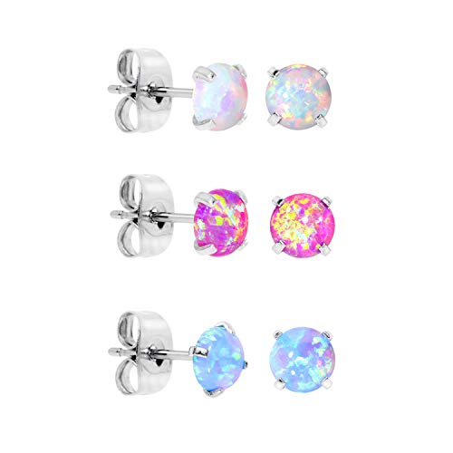Aroncent 316L Stainless Steel Synthetic Opal Post Stud Earring Pack of 4,5mm