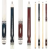 Set of 2 Pool Cues 58 inch Pool Cue Stick with 13mm Fiber Leather tip 20oz 4-Colors for Beginner, Commercial and Home Entertainment