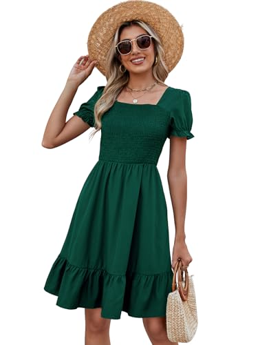 Image of Lyrur Women's Short Sleeve Summer Dresses 2026 Spring Casual Square Neck Easter Dress A-Line Tiered Sundress with Pockets