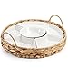 AVLA Ceramic Divided Serving Dishes, Porcelain Relish Tray, Party Appetizer Platter, 6 Removable Snack Bowls with Cattail Basket for Chips and Dips, Candy, Nut, Condiment, Veggie, Portable Handle