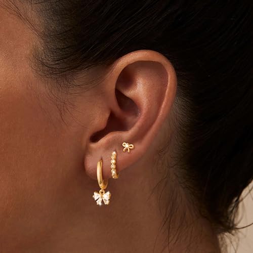 Image of Freekiss 3 Pairs Gold Hoop Earrings Set: Dainty Stud Earrings Trendy Small 14K Gold Plated Hypoallergenic Dangle Cartilage Huggie Hoop Earrings for Women Gold Jewelry for Women Gifts