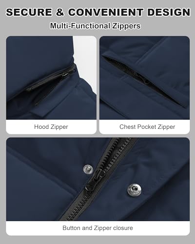 Image of Men's Puffer Jacket Winter Coat Puffy Parka with Fur Hood Waterproof & Windproof Shell Fleece lining 4 Pockets