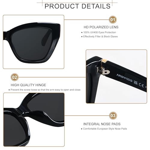ANDWOOD Trendy Cute Cat Eye Polarized Sunglasses for Women Fashion Cateye Sunnies Lentes de sol para mujer3