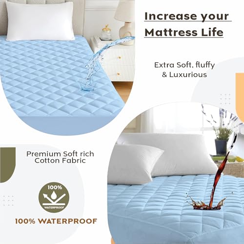 Image of Ayka 100% Waterproof Cotton Quilted Mattress Protector Single Size Breathable Hypoallergenic Noiseless Ultra Soft Fitted Bed Protector 78x36 inch Mattress /Bed Cover (Single 78x36 | 6.5x3 ft, Blue)