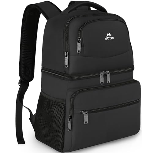 Image of MATEIN Cooler Backpack, 26 Cans Insulated Lunch Backpack for Men Women, Leakproof Double Layer Lunch Cooler Bag Lightweight Soft Lunch Backpack with Cooler Compartment, Beach Camping Hiking Beer Gifts