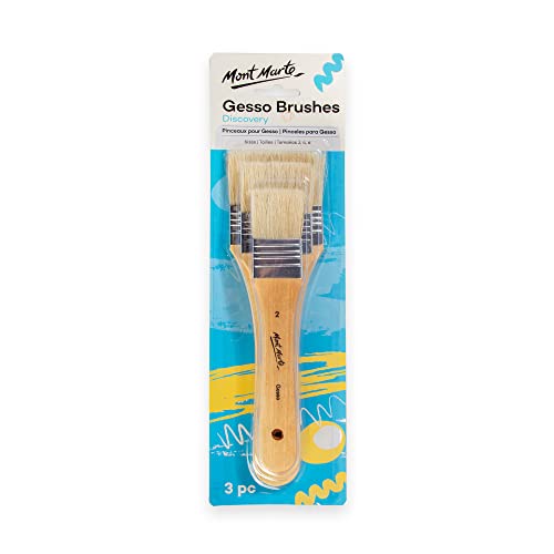 Mont Marte Pincéis para Gesso - 3 pincéis de cerdas em tamanhos 2, 4 e 6 - Pincéis rasos, ideais para Gesso, acrílico, óleos, aguarela