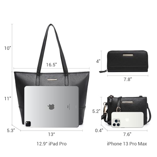 Set 3 Piezas Bolso Tote Vegano Mujer Negro miniatura 7
