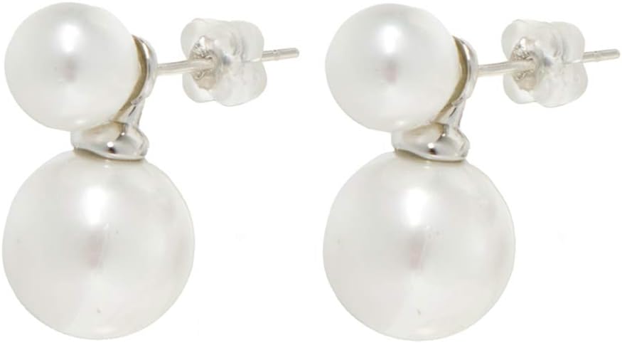 Sterling Silver 8-12mm Double Pearl Studs Earrings White