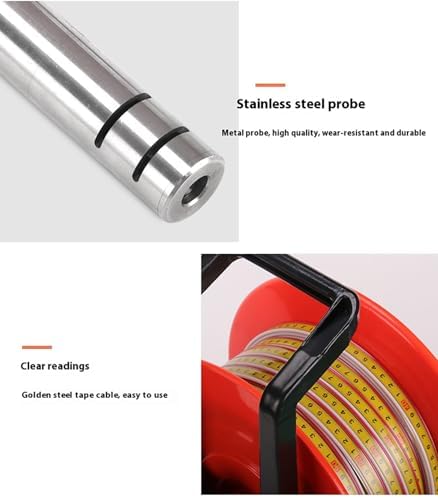 Portable Water Well Depth Gauge, Steel Tape Water Level Meter with Fixed Probe, Accurate Borehole & Tank Level Indicator for Field Use