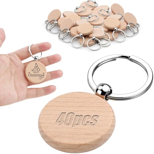 KGGZKG 20 Piezas Llaveros para Personalizar Manualidades Porta Chaves Personalizado Llavero Personalizados Madera Grabar Blandos Personalizables Madera Redondo con Anillos para DIY Grabado Pirograbado