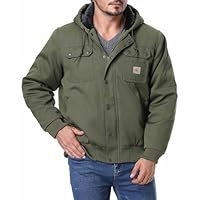 TUAOVA Men's Fit Relaxed Work Coat Fleece Lined Waterproof Workwear Winter Hooded Jacket with Multiple Pockets(Army Green,M)