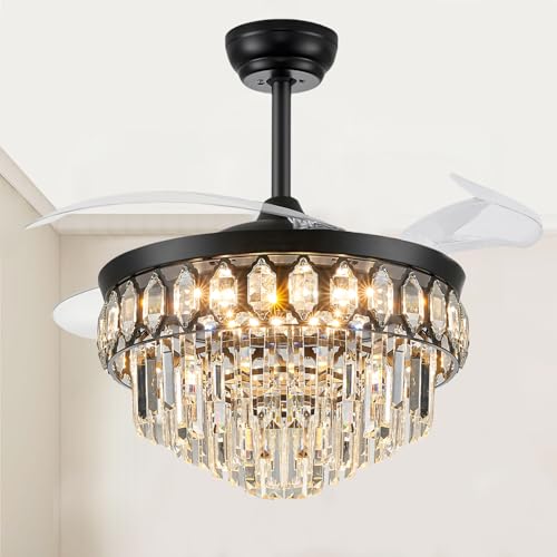 Image of FIDGRA 42'' Fandelier Ceiling Fan with Light, Chandelier Fan, Black