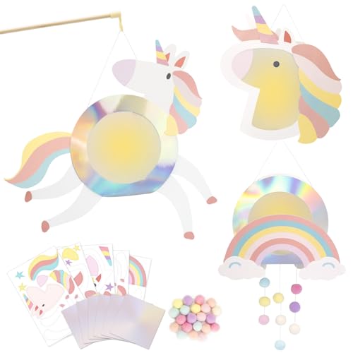 YYSWSAKY 3 Stück Einhorn Laterne Bastelset, Laterne Kinder St Martin mit Vorlagebogen, Laternenstab und Lichterkette, Ideal für den Nächsten Laternenlauf, Martinsumzug, Laternenumzug, Halloween