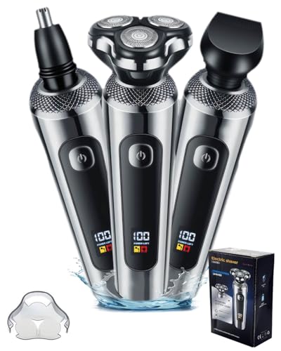 Afeitadora Eléctrica Rotativa para Hombre - Maquinilla de Afeitar 3 en 1 con Cepillo, IPX7, 2 Velocidades, Pantalla LED, Ideal para Regalo