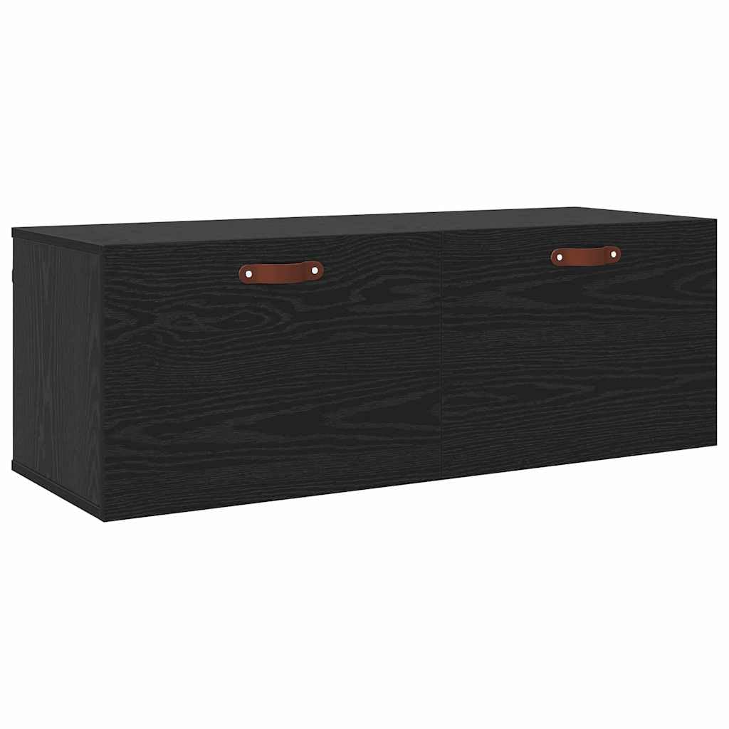 Armoire suspendue design noir et cuir 100cm pour couloir élégant