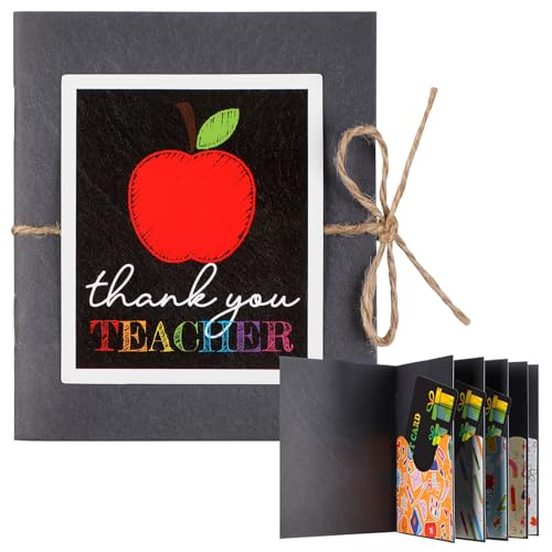 ReliThick Teacher Appreciation Gift Card Holder 5 Slots 4.3 x 3.5 Inch Thank You Teacher Gift Card Booklet Sleeves Postcard Money Booklet Holder for Appreciation (Chalkboard Style)