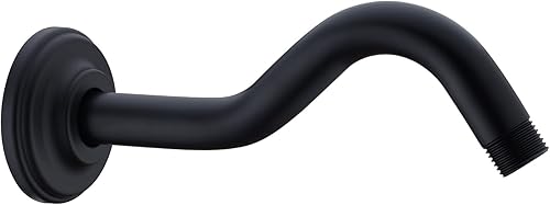 Brazo de ducha curvado en forma de S de 8 pulgadas con brida de acero inoxidable, brazo de tubo de repuesto, montado en la pared, negro mate