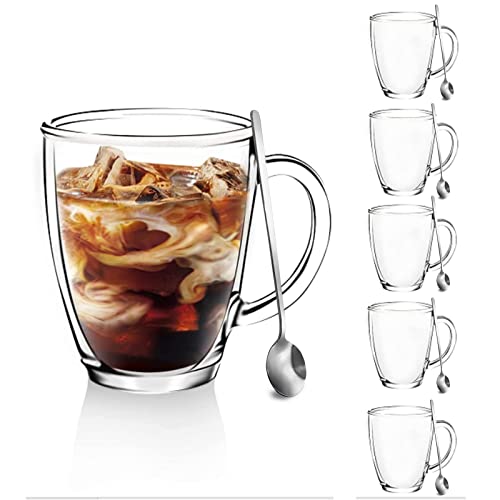 [6 Pack,12 Oz] Design•Master Premium Glass Coffee Mugs With Spoons. Transparent Tea Glasses For Hot/Cold Beverages, Perfect Design For Americano, Cappuccino, Tea And Beverage. #TOP3
