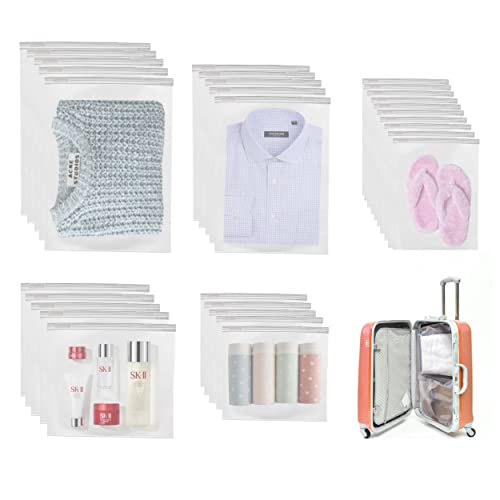 30 Piezas Organizadores de Embalaje de Viaje, Bolsas de Almacenamiento de Ropa Bolsa Ziplock Reutilizable Bolsa de Transparente Esmeriladas Plástico para Ropa Bragas Zapatos Cosméticos(5 Tamaños) Cover