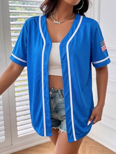 Image of Baseball Shirt Women Baseball Jersey Graphic Button Down Shirt Game Day Short Sleeve Tops