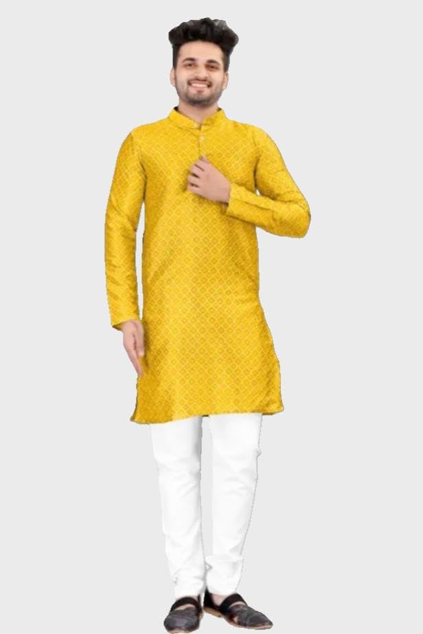Men's Ethnic Kaju Katli Printed Kurta with Comfortable Cotton Blend Pyjamas Set | Traditional Indian Outfit for Men | Perfect for Weddings, Celebrations, Cultural Gatherings & Festivals-image-10